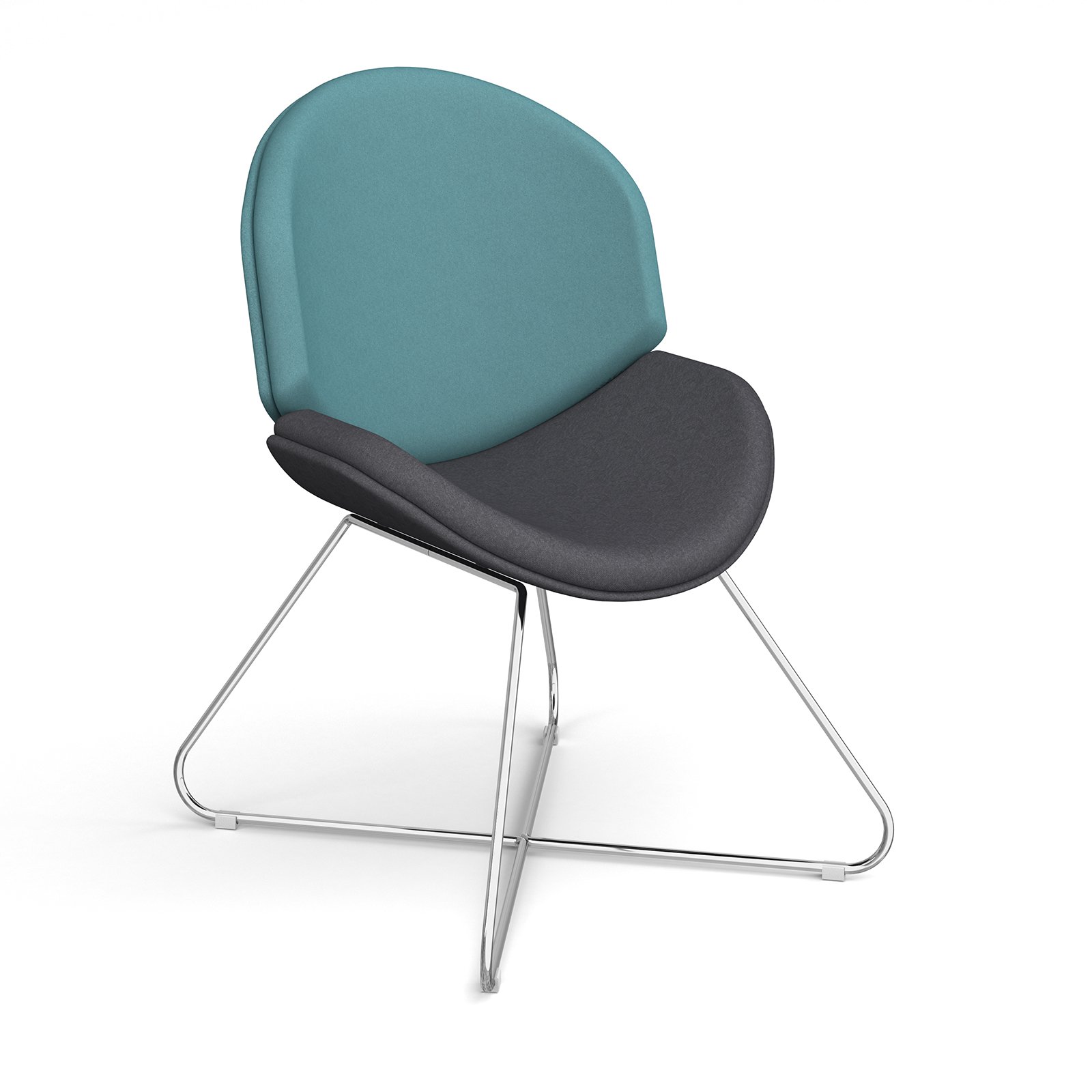 Shout fully upholstered lounge chair with chrome criss-cross sled frame