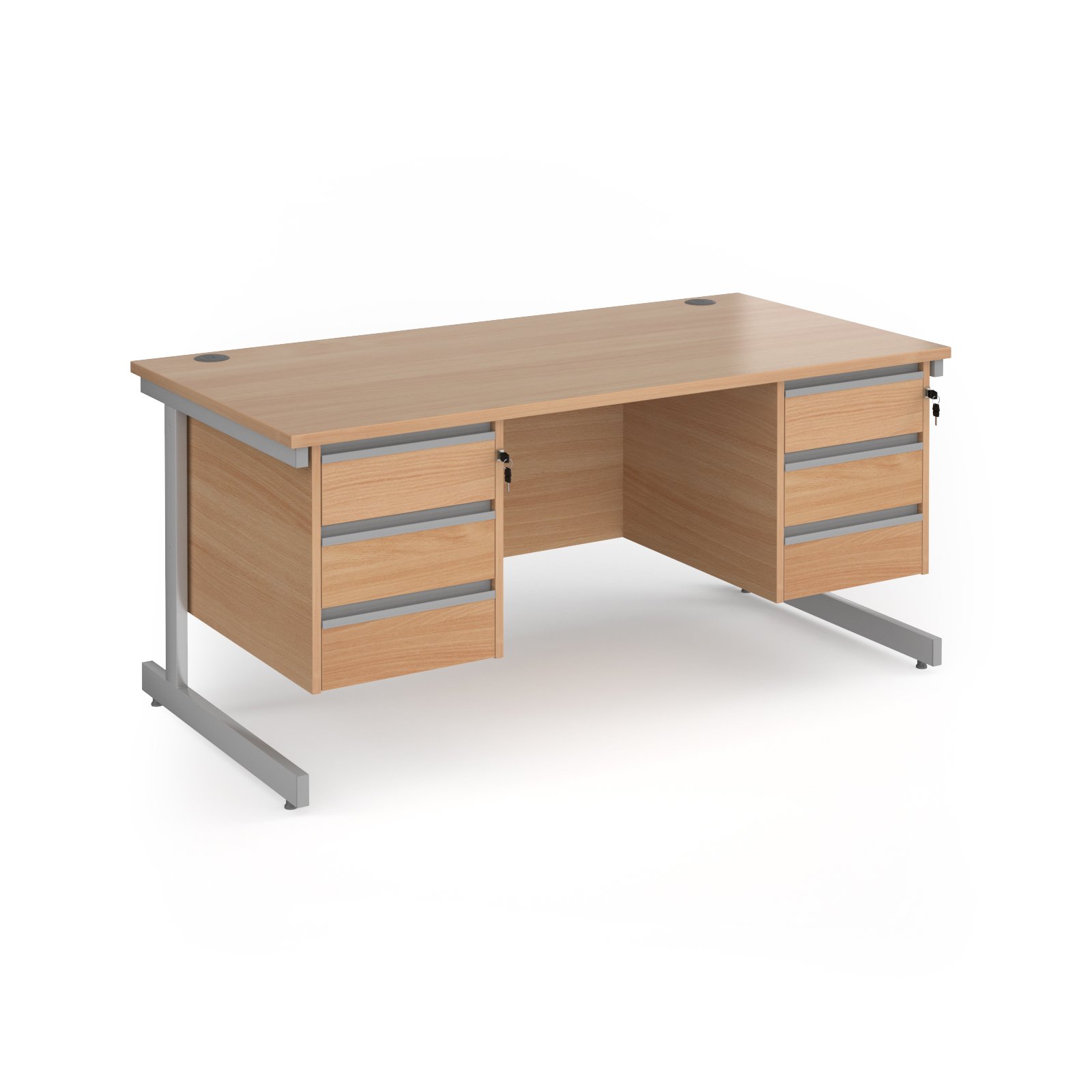Contract 25 cantilever leg straight desk with 3 and 3 drawer peds
