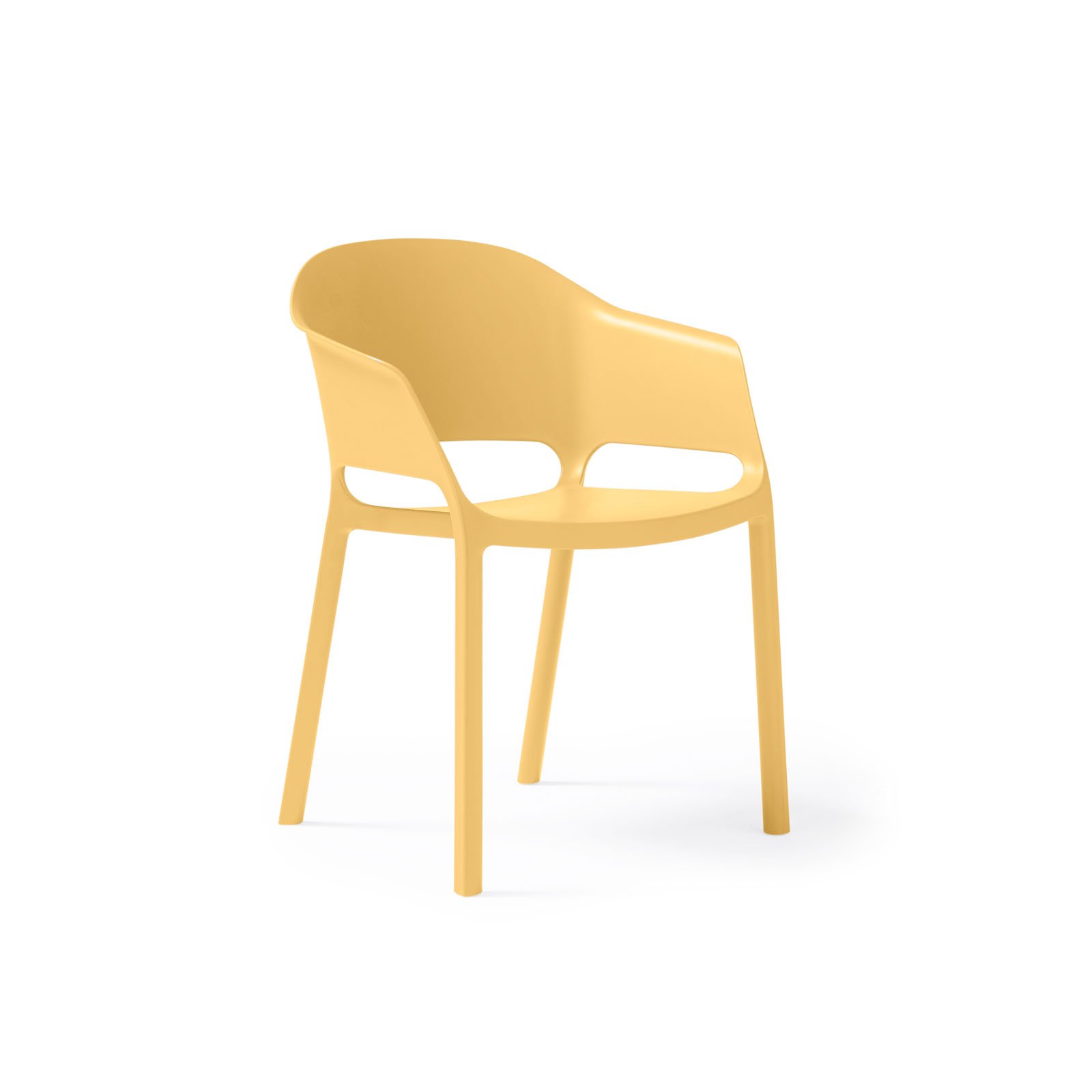 Contra one piece polypropylene chair with integrated arms in yellow