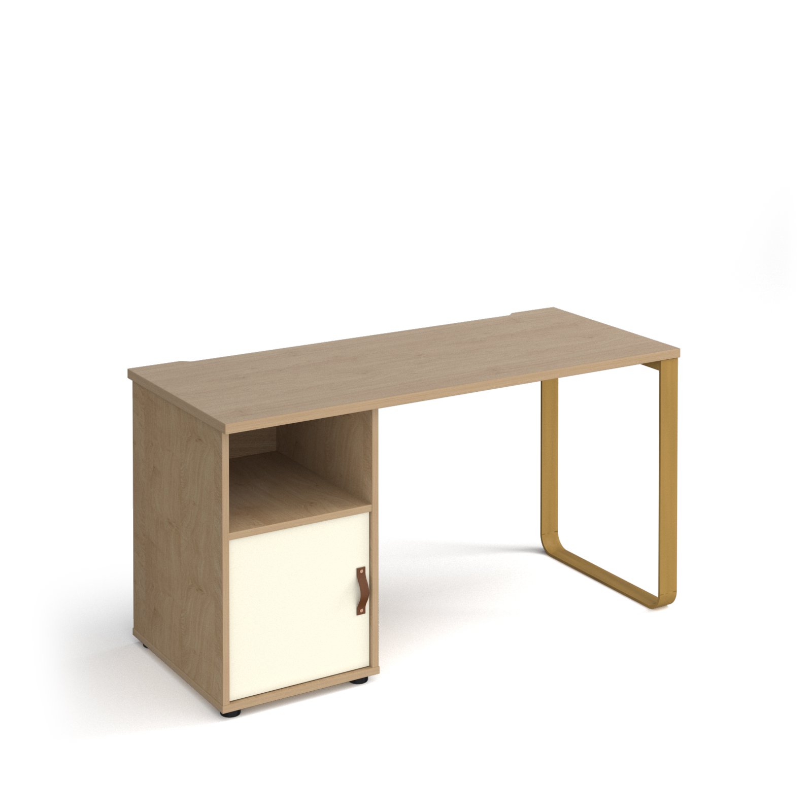 Cairo straight desk with sleigh frame leg and support pedestal with cupboard door