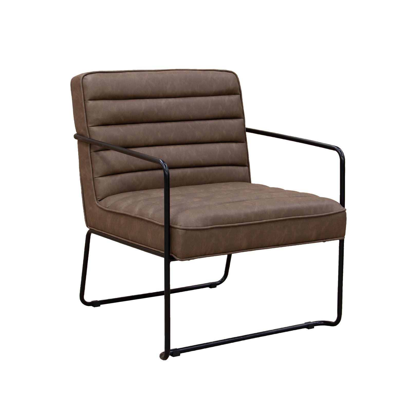 Decco lounge chair with black metal frame - faux brown leather