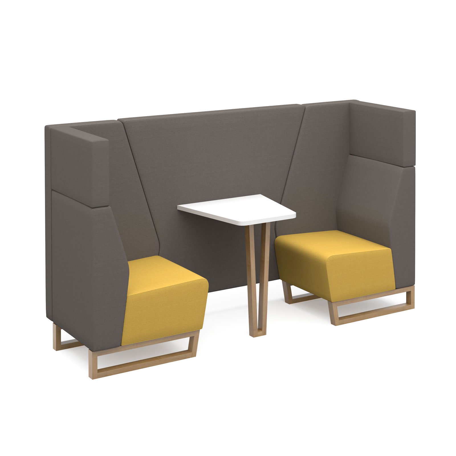 Encore open high back 2 person meeting booth with table and wooden sled frame - made to order