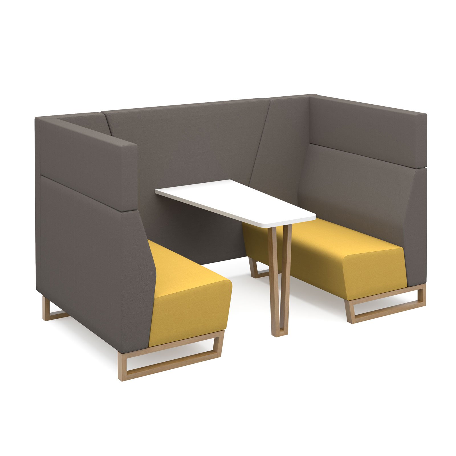 Encore open high back 4 person meeting booth with table and wooden sled frame - made to order