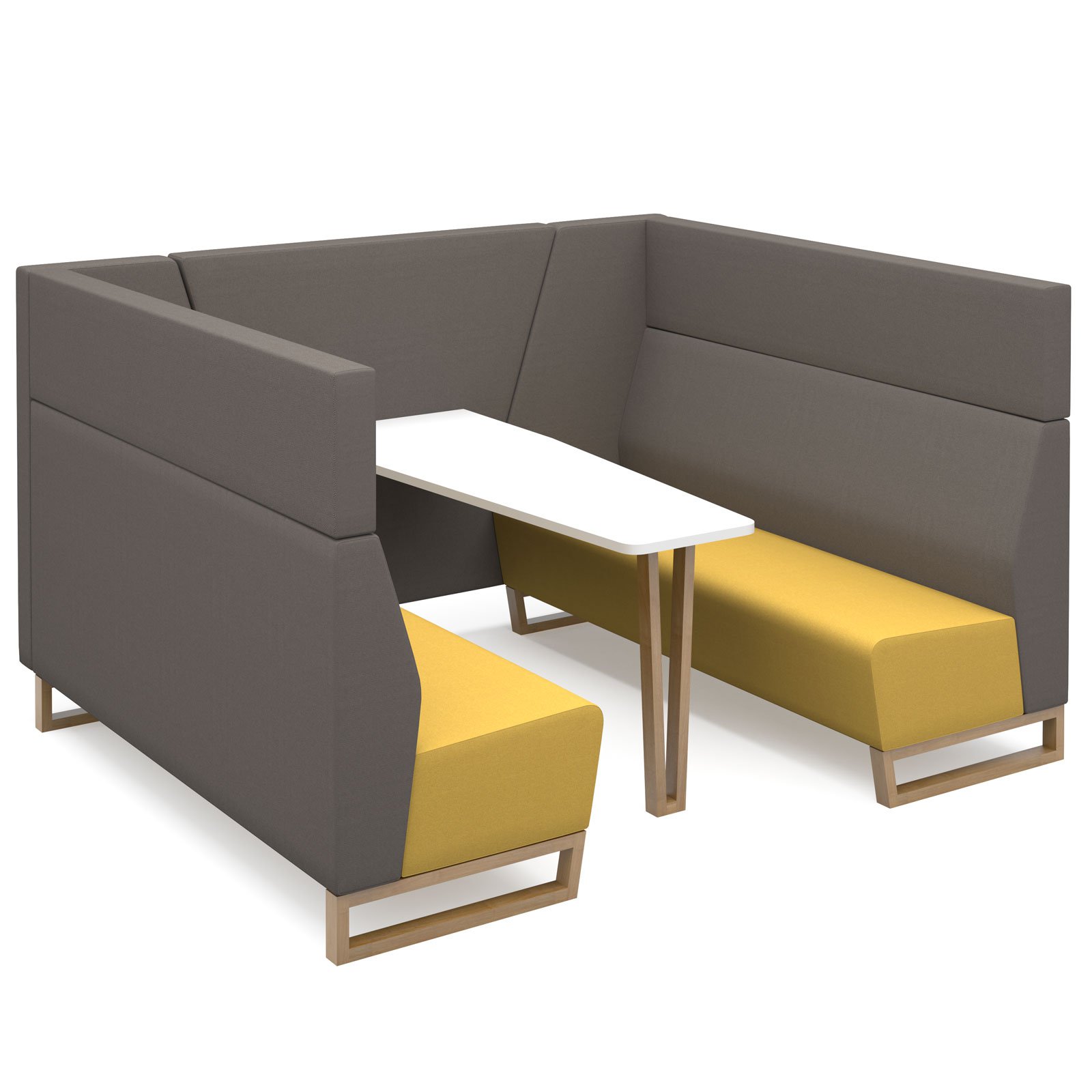 Encore open high back 6 person meeting booth with table and wooden sled frame - made to order