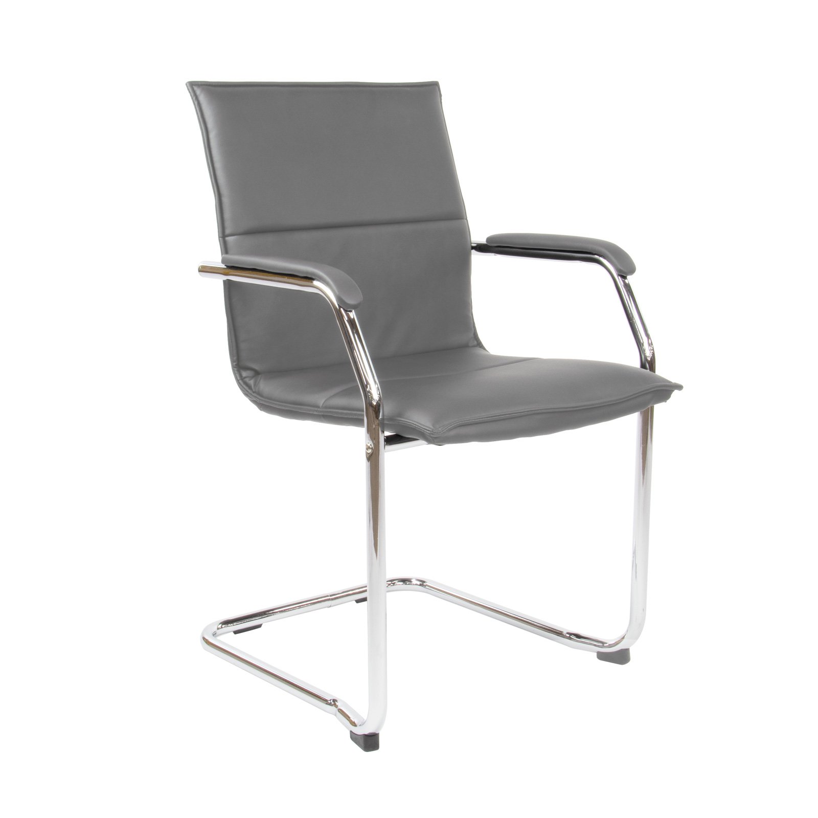 Essen stackable meeting room cantilever chair - grey bonded leather