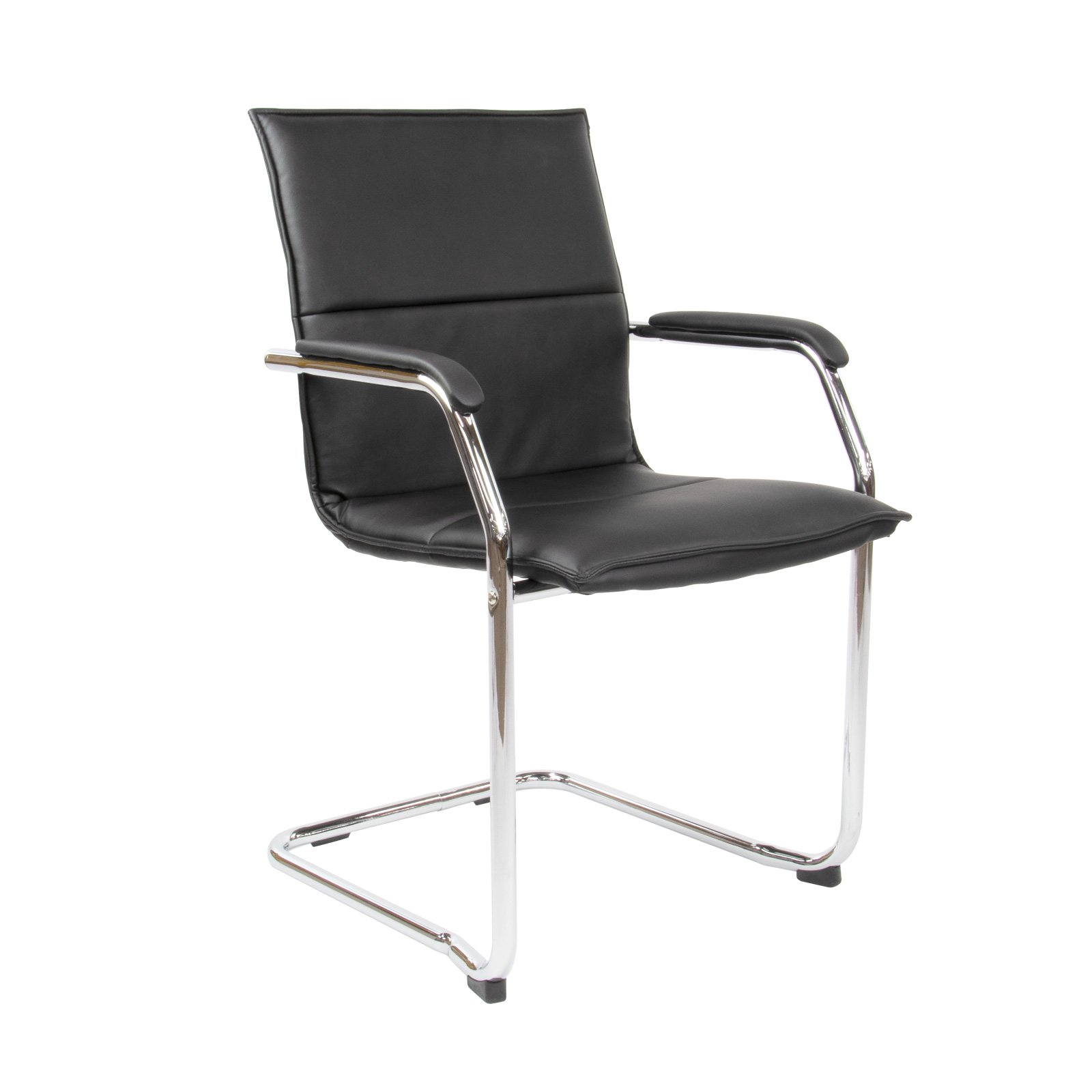 Essen stackable meeting room cantilever chair - black bonded leather