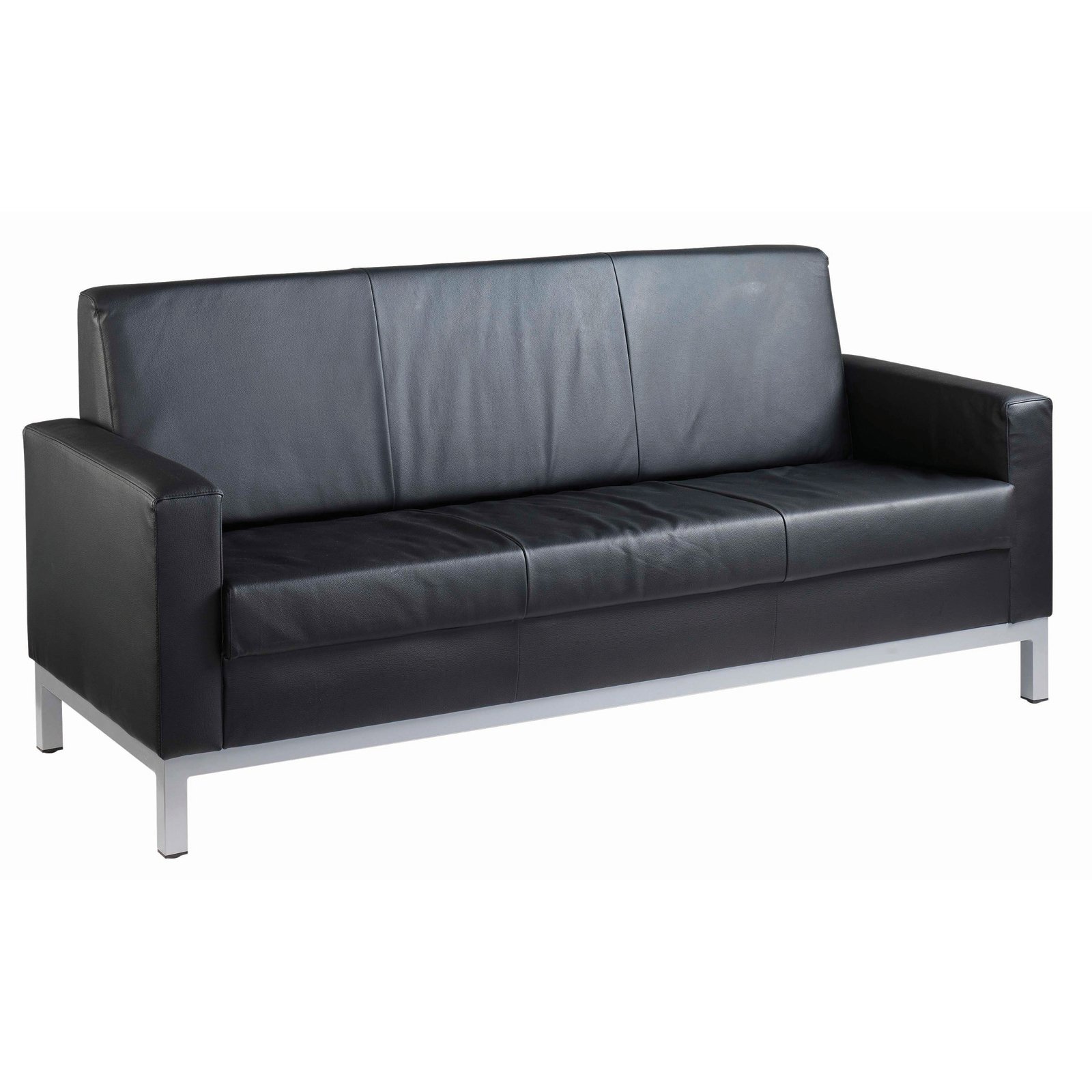 Helsinki square back reception 3 seater chair 1880mm wide - black bonded leather faced