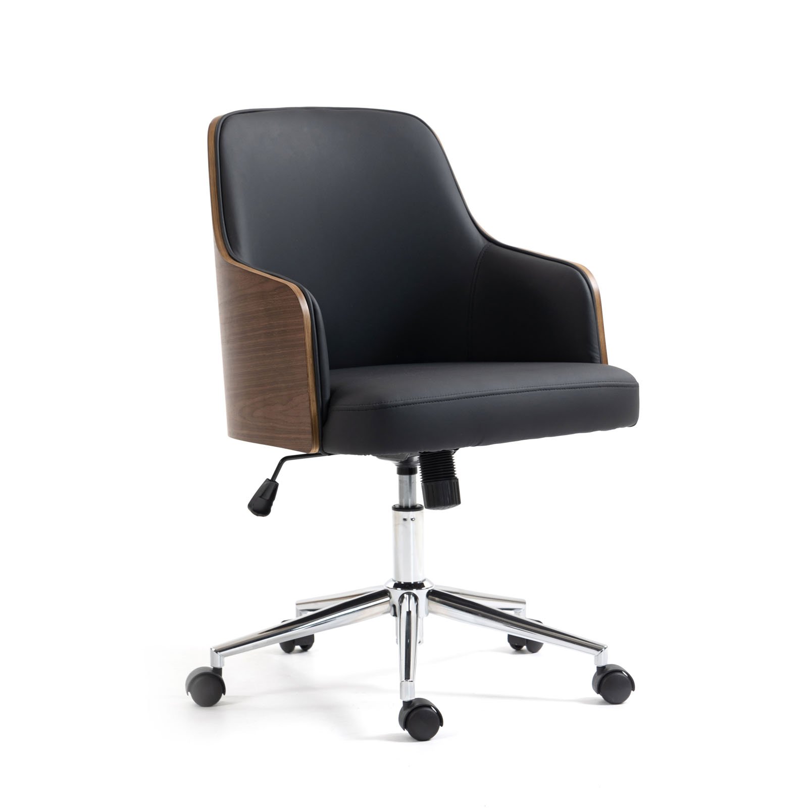 Kyoto oak veneer shell with black PU seat, chrome base and castors