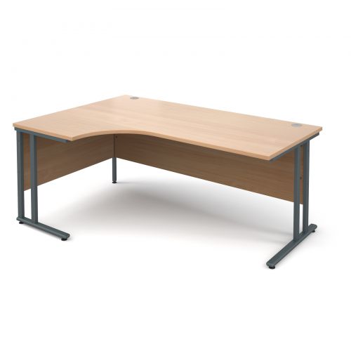 Maestro 25 GL left hand ergonomic desk 1800mm - graphite cantilever frame, beech top