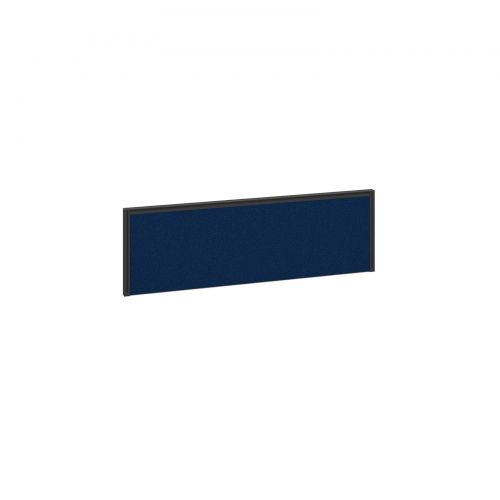 Straight fabric desktop return screen 1185mm x 380mm - blue fabric with black aluminium frame