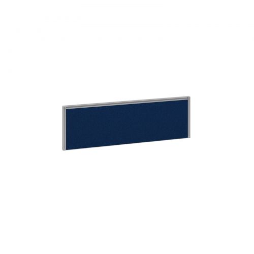 Straight fabric desktop return screen 1185mm x 380mm - blue fabric with silver aluminium frame