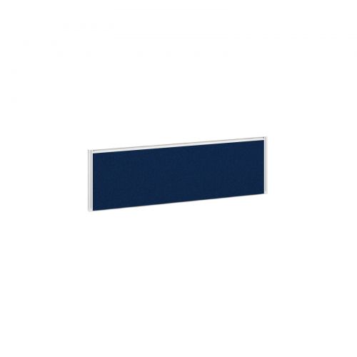 Straight fabric desktop return screen 1185mm x 380mm - blue fabric with white aluminium frame