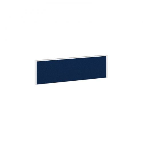 Straight fabric desktop screen 1200mm x 380mm - blue fabric with white aluminium frame