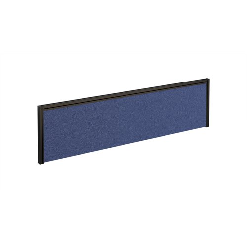 Straight fabric desktop screen 1400mm x 380mm - blue fabric with black aluminium frame