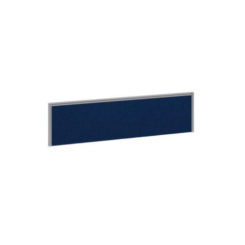 Straight fabric desktop screen 1400mm x 380mm - blue fabric with silver aluminium frame