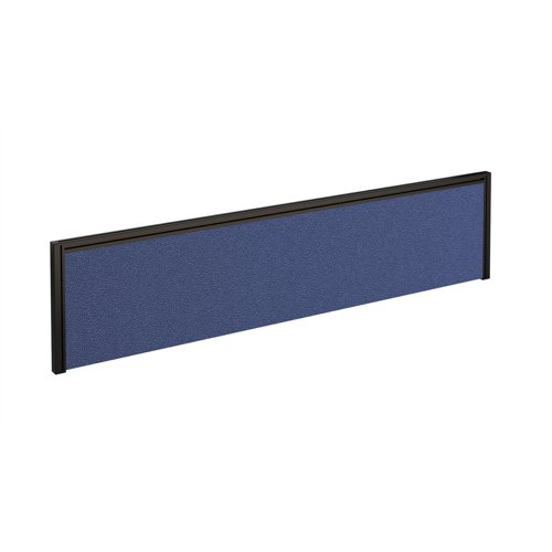 Straight fabric desktop screen 1600mm x 380mm - blue fabric with black aluminium frame