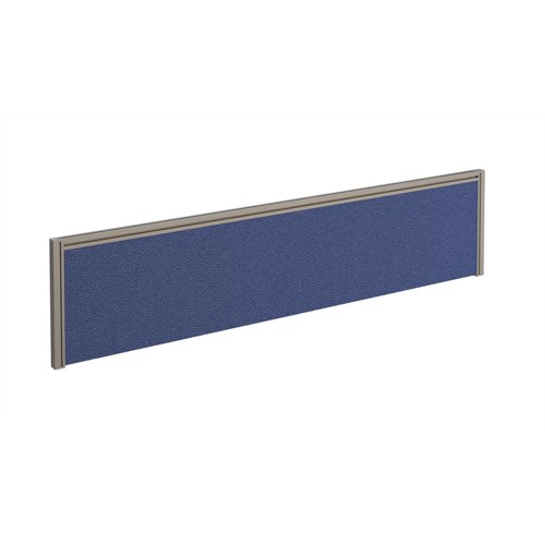 Straight fabric desktop screen 1600mm x 380mm - blue fabric with silver aluminium frame