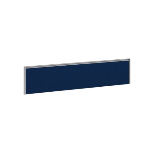 Straight fabric desktop screen 1600mm x 380mm - blue fabric with silver aluminium frame