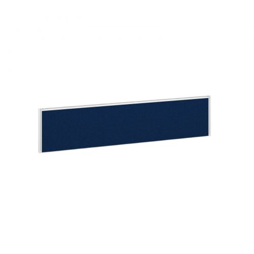 Straight fabric desktop screen 1600mm x 380mm - blue fabric with white aluminium frame