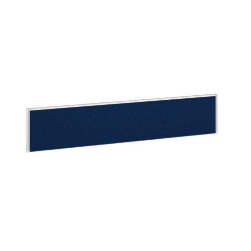 Straight fabric desktop screen 1800mm x 380mm - blue fabric with white aluminium frame