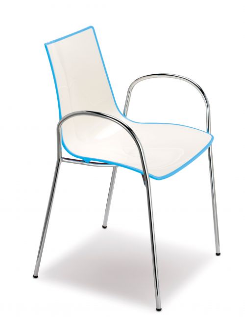 Gecko shell dining chair with chrome legs and arms - blue