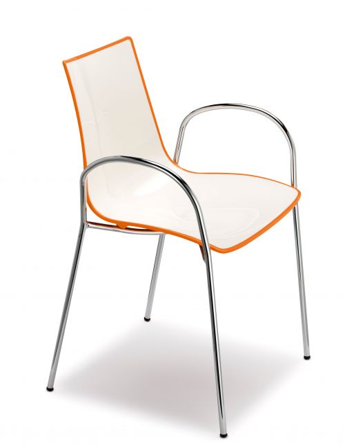 Gecko shell dining chair with chrome legs and arms - orange