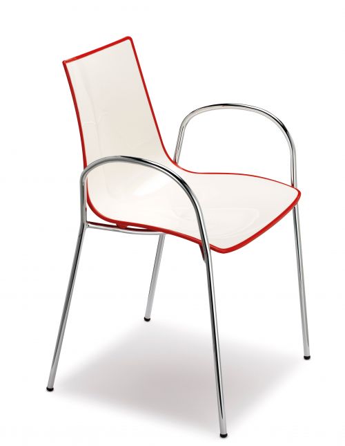 Gecko shell dining chair with chrome legs and arms - red