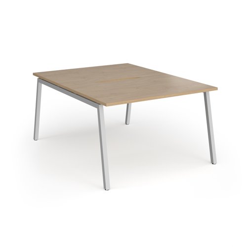 Connex Angled 1200 x 1600 x 725mm Back to Back Desk (2 x 1200mm) - Silver Frame / Kendal Oak Top