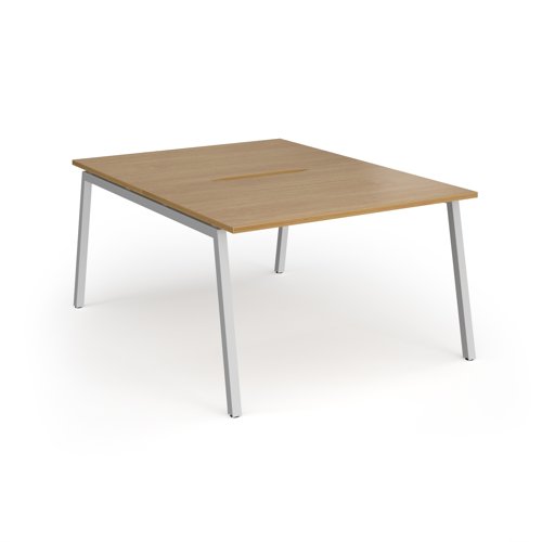 Connex Angled 1200 x 1600 x 725mm Back to Back Desk (2 x 1200mm) - Silver Frame / Oak Top