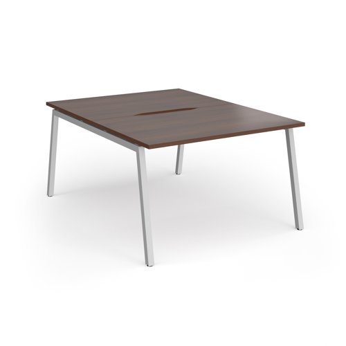 Connex Angled 1200 x 1600 x 725mm Back to Back Desk (2 x 1200mm) - Silver Frame / Walnut Top