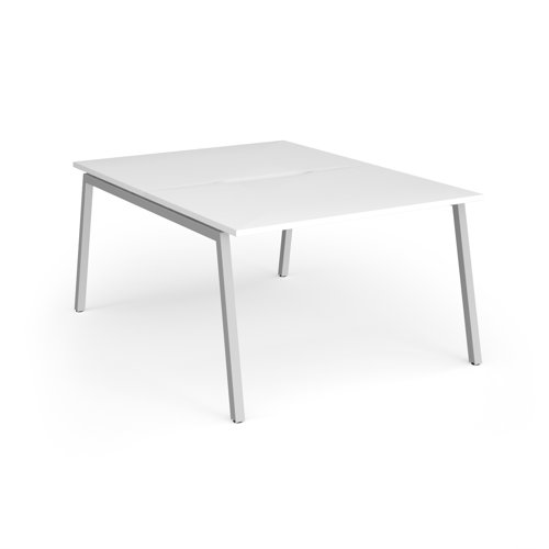 Connex Angled 1200 x 1600 x 725mm Back to Back Desk (2 x 1200mm) - Silver Frame / White Top