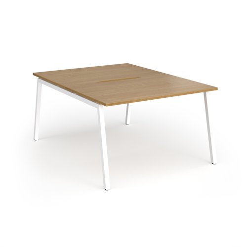 Connex Angled 1200 x 1600 x 725mm Back to Back Desk (2 x 1200mm) - White Frame / Oak Top