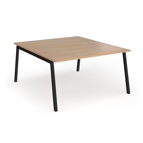Connex Angled 1400 x 1600 x 725mm Back to Back Desk (2 x 1400mm) - Black Frame / Beech Top
