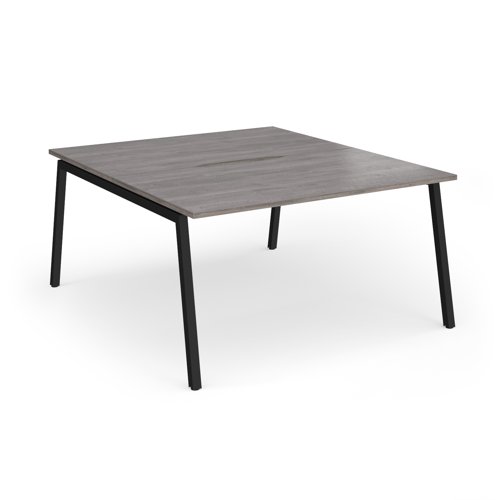 Connex Angled 1400 x 1600 x 725mm Back to Back Desk (2 x 1400mm) - Black Frame / Grey Oak Top