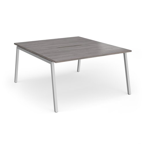 Connex Angled 1400 x 1600 x 725mm Back to Back Desk (2 x 1400mm) - Silver Frame / Grey Oak Top
