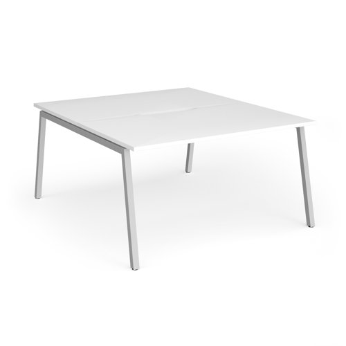 Connex Angled 1400 x 1600 x 725mm Back to Back Desk (2 x 1400mm) - Silver Frame / White Top