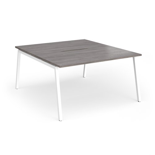 Connex Angled 1400 x 1600 x 725mm Back to Back Desk (2 x 1400mm) - White Frame / Grey Oak Top