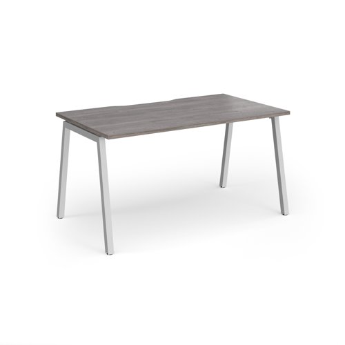 Connex Angled 1400 x 800 x 725mm Single Desk - Silver Frame / Grey Oak Top