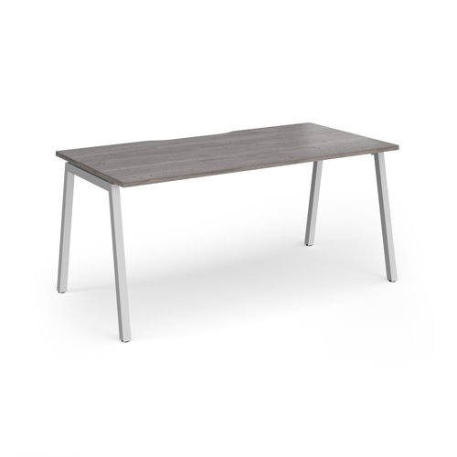 Connex Angled 1600 x 800 x 725mm Single Desk - Silver Frame / Grey Oak Top