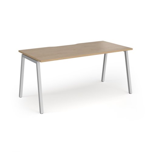 Connex Angled 1600 x 800 x 725mm Single Desk - Silver Frame / Kendal Oak Top