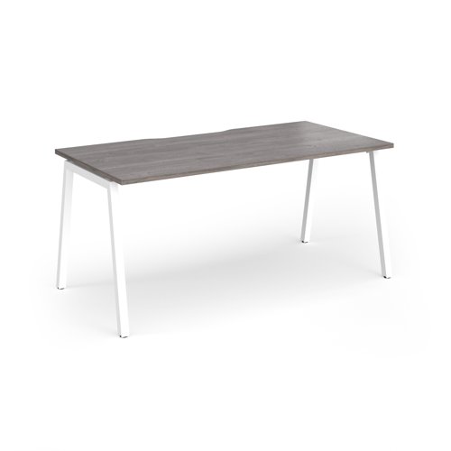 Connex Angled 1600 x 800 x 725mm Single Desk - White Frame / Grey Oak Top