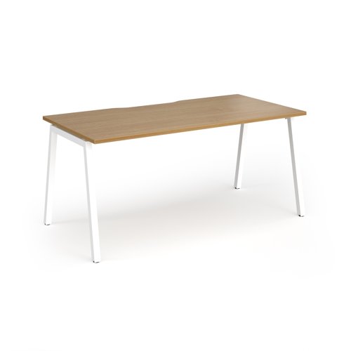 Connex Angled 1600 x 800 x 725mm Single Desk - White Frame / Oak Top