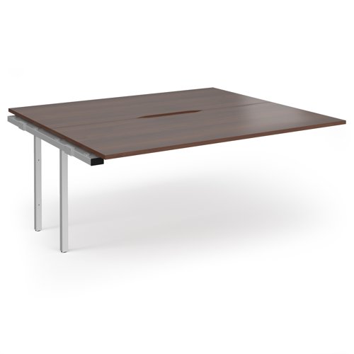 Connex Angled 1800 x 1600 x 725mm Back to Back Add On Bay - Silver Frame / Walnut Top