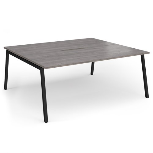 Connex Angled 1800 x 1600 x 725mm Back to Back Desk (2 x 1800mm) - Black Frame / Grey Oak Top