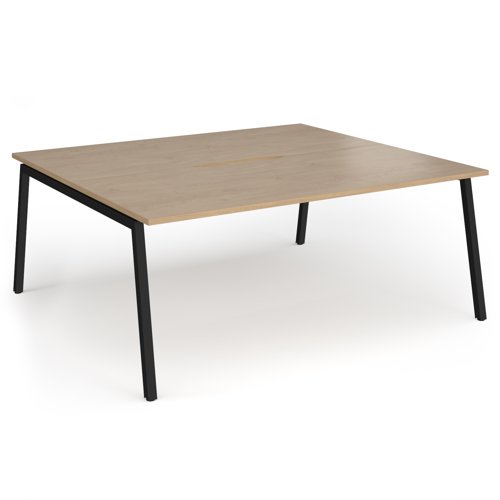 Connex Angled 1800 x 1600 x 725mm Back to Back Desk (2 x 1800mm) - Black Frame / Kendal Oak Top