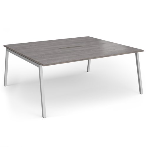 Connex Angled 1800 x 1600 x 725mm Back to Back Desk (2 x 1800mm) - Silver Frame / Grey Oak Top