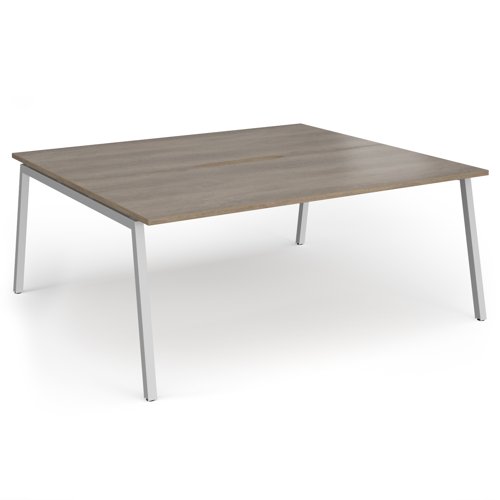 Connex Angled 1800 x 1600 x 725mm Back to Back Desk (2 x 1800mm) - Silver Frame / Nebraska Oak Top
