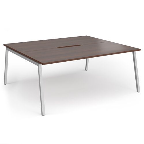 Connex Angled 1800 x 1600 x 725mm Back to Back Desk (2 x 1800mm) - Silver Frame / Walnut Top