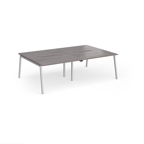 Connex Angled 2400 x 1600 x 725mm Back to Back Desk (4 x 1200mm) - Silver Frame / Grey Oak Top