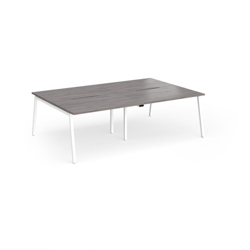 Connex Angled 2400 x 1600 x 725mm Back to Back Desk (4 x 1200mm) - White Frame / Grey Oak Top